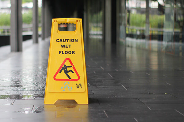 Caution wet floor sign in a building